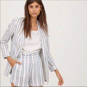 Linen Blazer - blue and white striped